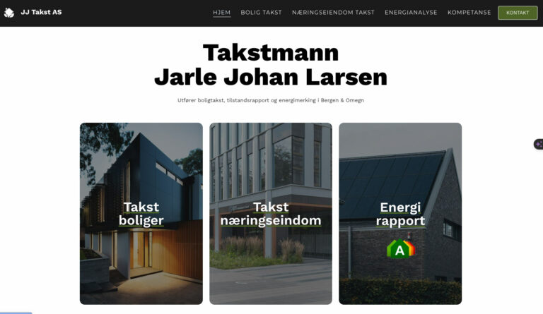 Screenshot av websiden til Takstmann Jarle Johan Larsen laget i WordPress av Inpercepta